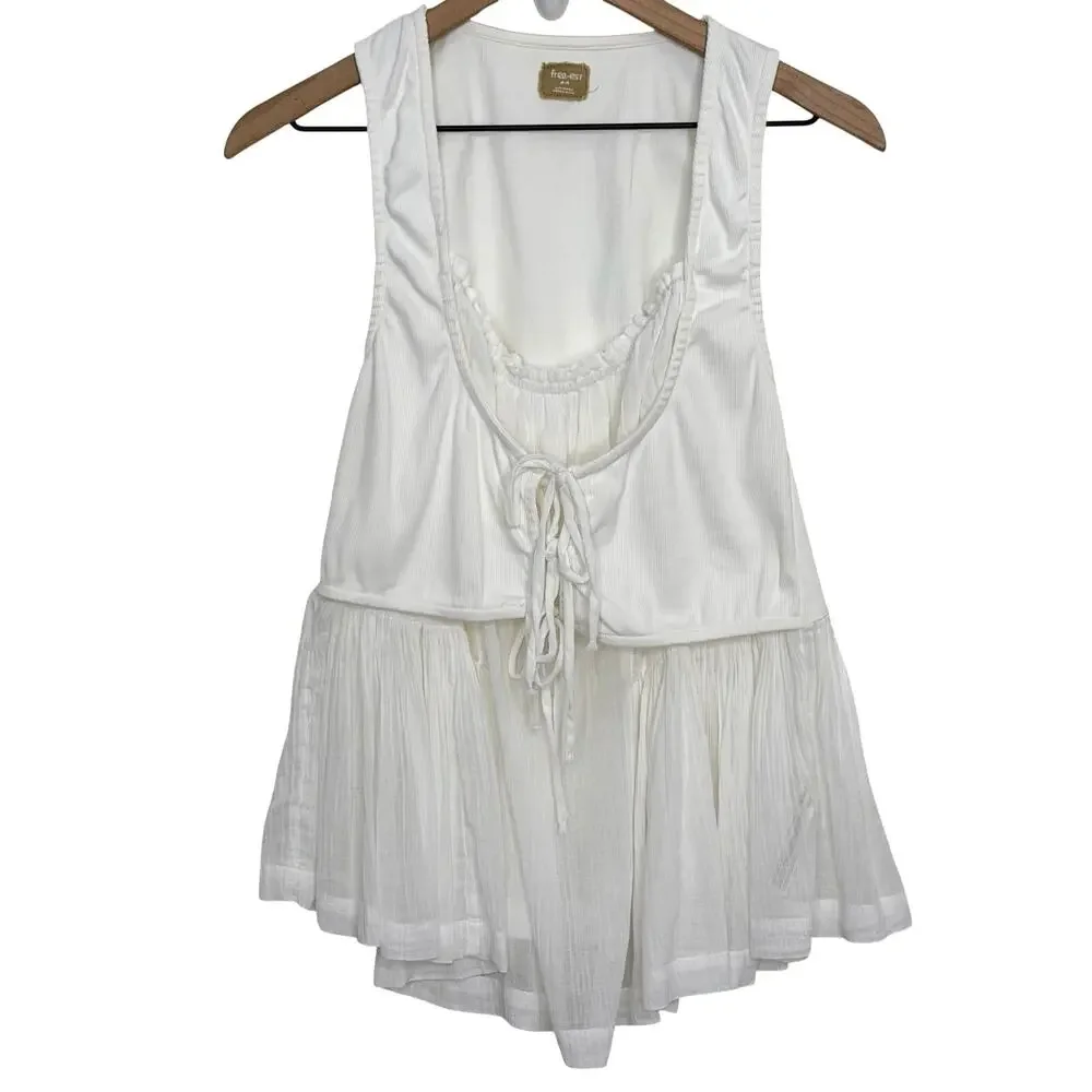 Free People Free-est Babydoll Layered Tank Top Ivory White Size Medium Cotton